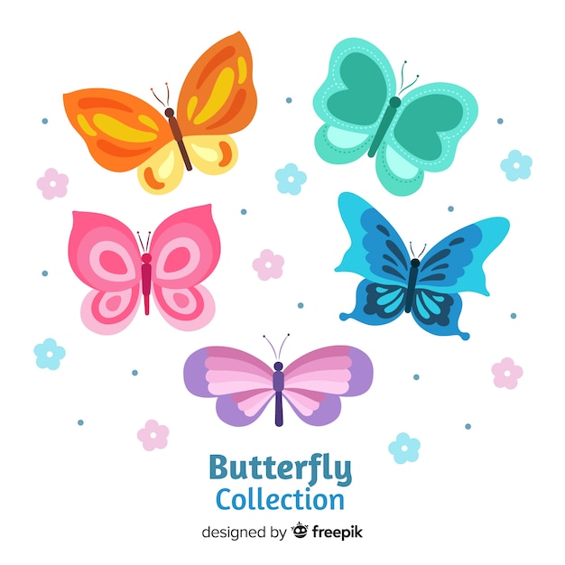 Vector colección de mariposas en diseño plano