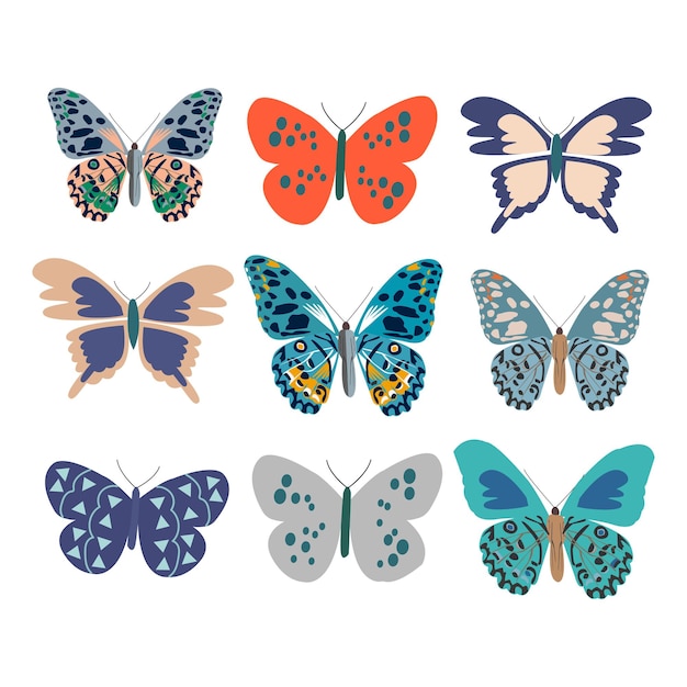 Colección de mariposas multicolores. ilustración vectorial