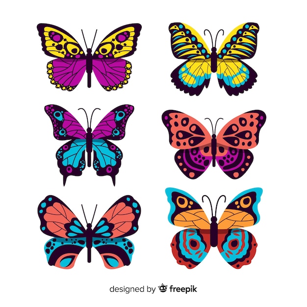 Colección de mariposas planas