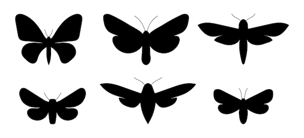 Vector colección de mariposas realistas silueta elemento de collage logotipo tatuaje íconos de mariposa aislados