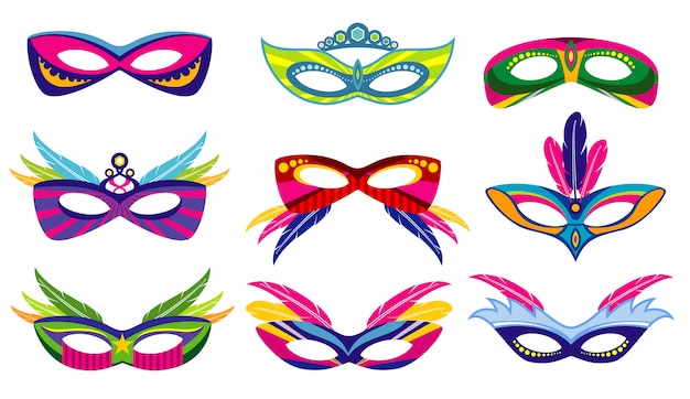 Vector colección de máscaras de carnaval de color aislado