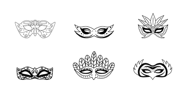 Colección de máscaras de carnaval en estilo doodle Esbozos de mascarillas Masqeurade para decorar