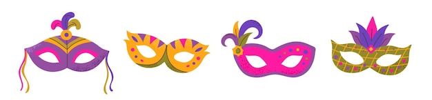 Colección de máscaras de carnaval de Mardi Gras Ilustración de cliparts aislados