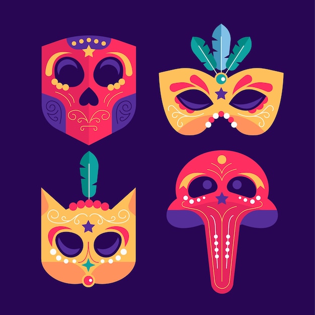 Vector colección de máscaras planas de carnaval de venecia