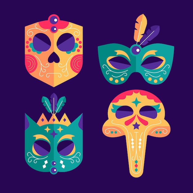 Vector colección de máscaras planas de carnaval de venecia