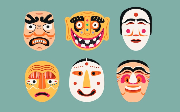 Vector colección de máscaras tradicionales coreanas