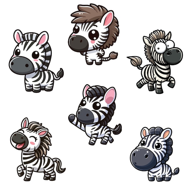 Colección de mascotas de dibujos animados zebra