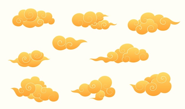 Colección de material de moire chino amarillo sobre un fondo blanco
