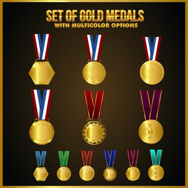 Vector colección de medallas doradas geométricas