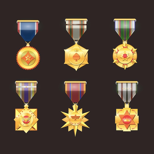 Vector colección de medallas de oro de premio.