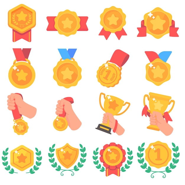Colección de medallas de oro, trofeos y premios