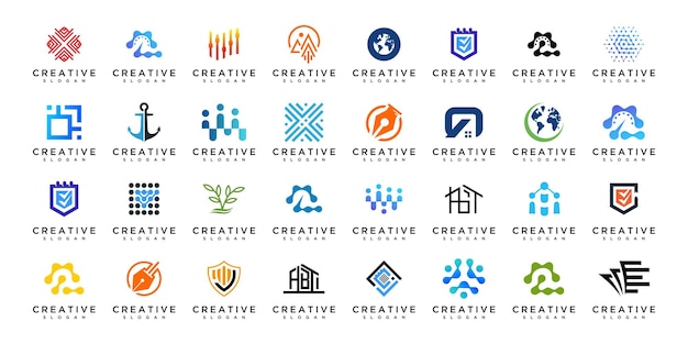 Colección de mega logotipos abstractos Concepto de logotipo de diseño geométrico abstracto Varios logotipos para su compañía