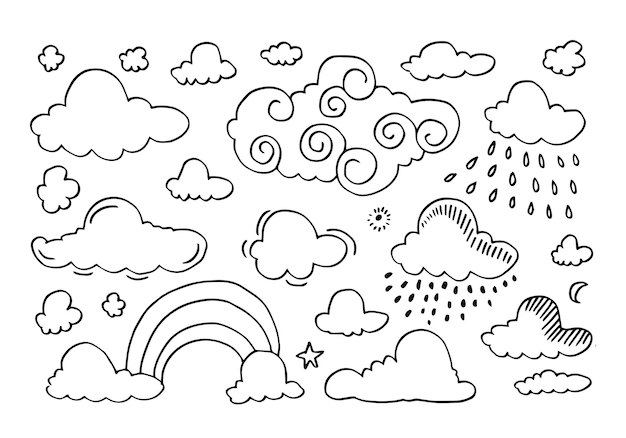Colección meteorológica dibujada a mano Ilustración vectorial de estilo plano sobre fondo blanco.