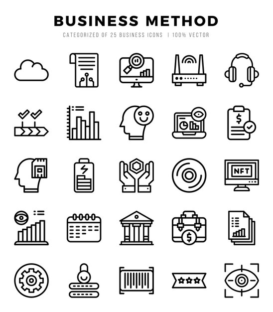 Colección de métodos comerciales 25 paquete de iconos lineales