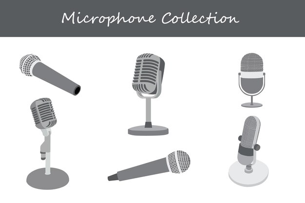 Colección de micrófonos en diferentes posturas Ilustración vectorial