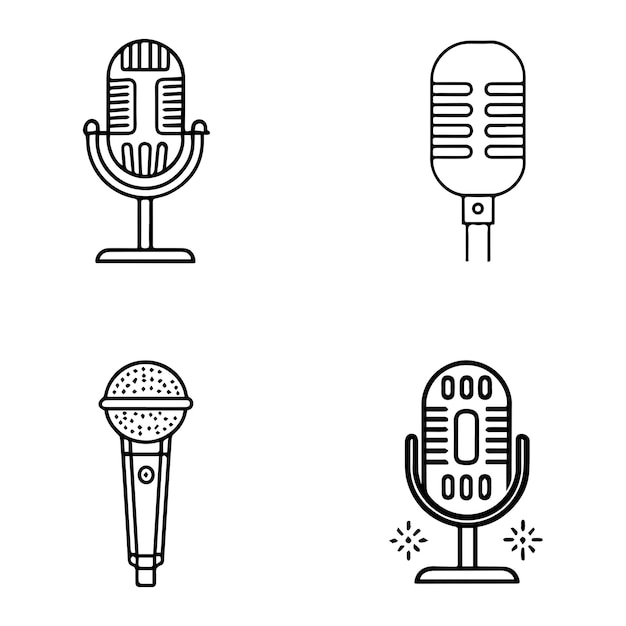 Colección de micrófonos de diseño retro vintage y moderno
