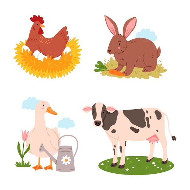 Colección de mini ilustraciones de animales dibujados a mano