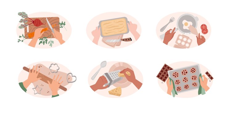 Vector colección de mini ilustraciones de cocina y panadería dibujadas a mano