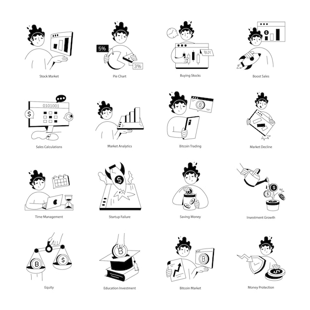 Colección de mini ilustraciones dibujadas a mano para el mantenimiento de sitios web