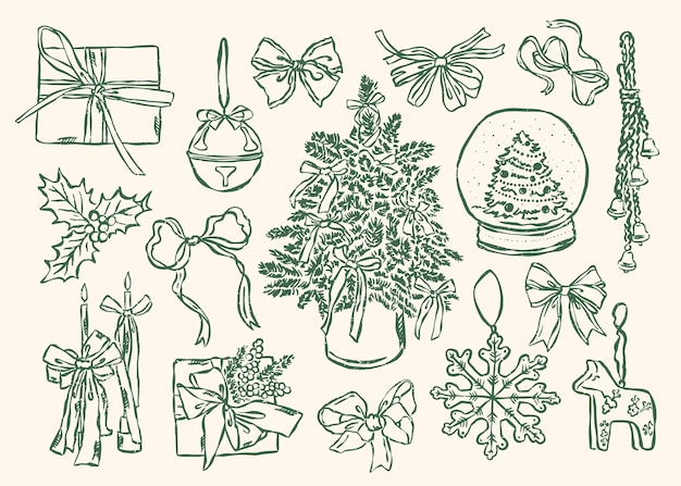 Colección mínima de dibujos vectoriales navideños