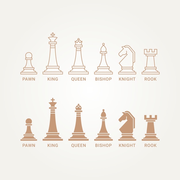 Colección minimalista de diseño de ilustración de vector de plantilla de logotipo de elemento de diseño de pieza de ajedrez