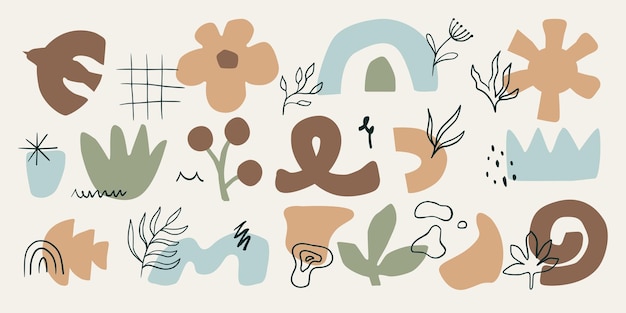 Una colección minimalista de formas orgánicas abstractas y dibujos lineales