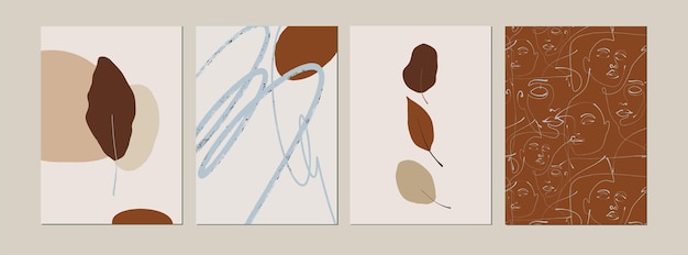 Colección Minimalista de moda formas abstractas y hojas Moderna plantilla vectorial para el diseño