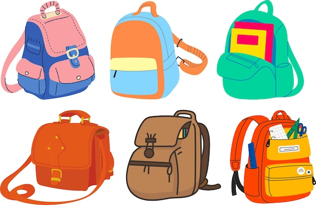 una colección de mochilas incluyendo uno de ellos tiene una mochila y el otro con una mochila