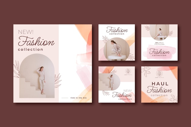 Colección de moda en acuarela publicaciones de instagram