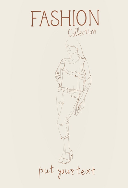 Vector colección de moda de ropa femenina conjunto de modelos de mujer con ropa de moda sketch