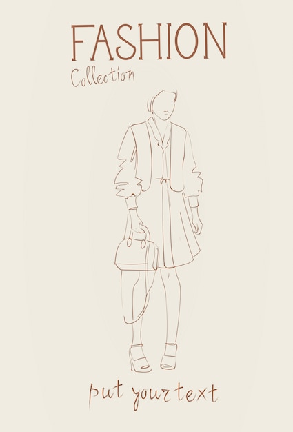 Colección de moda de ropa femenina conjunto de modelos de mujer con ropa de moda sketch