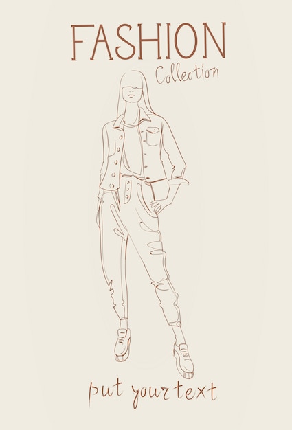 Colección de moda de ropa femenina Conjunto de modelos de mujer con ropa de moda Sketch