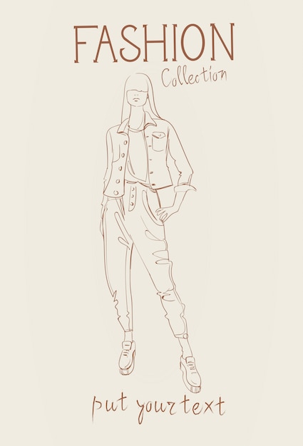 Colección de moda de ropa femenina conjunto de modelos de mujer con ropa de moda sketch