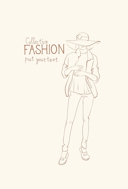 Colección de moda de ropa modelo femenino con ropa de moda sketch