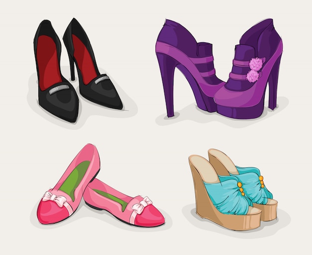 Vector colección de moda de zapatos de mujer.