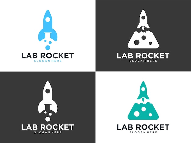 Colección moderna de diseño de logotipos de cohetes de laboratorio