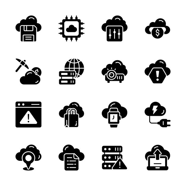 Colección moderna pero útil de glifos de servicios de almacenamiento en la nube