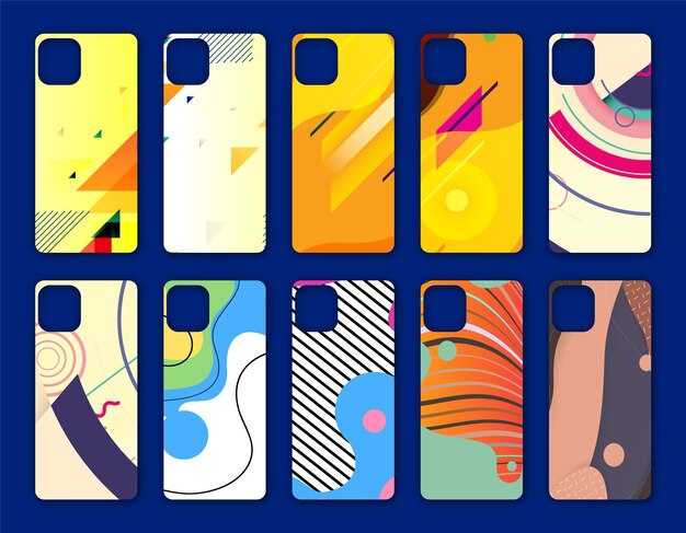 Colección de modernos diseños abstractos y coloridos de carcasas de teléfonos