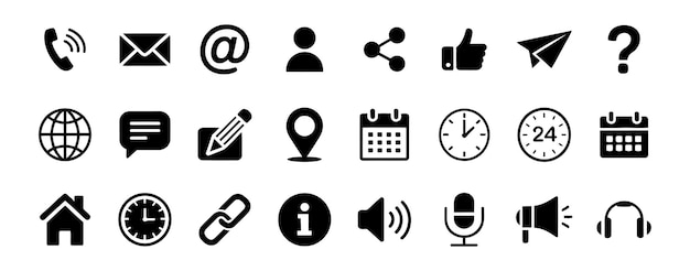 Colección de modernos iconos en blanco y negro para la comunicación y los conceptos comerciales