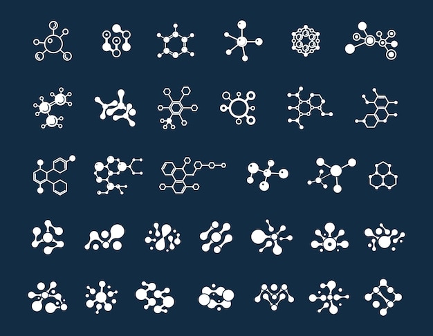 Colección de moléculas elementos químicos molécula diferente elementos vectoriales de ciencia o educación