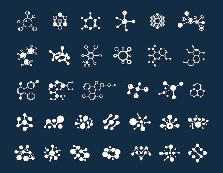Vector colección de moléculas elementos químicos molécula diferente elementos vectoriales de ciencia o educación
