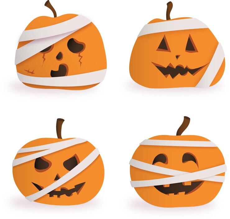 Colección de momias de calabaza de halloween vectoriales