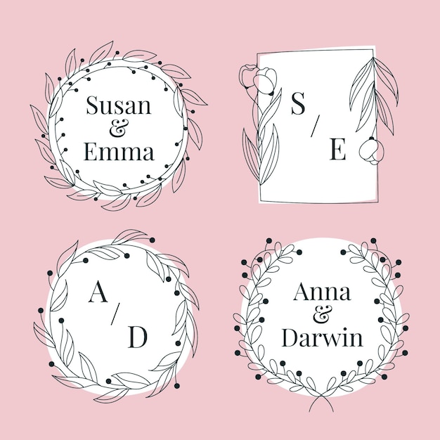 Colección de monogramas de boda pintados a mano.