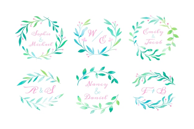 Vector colección de monogramas de boda pintados a mano.