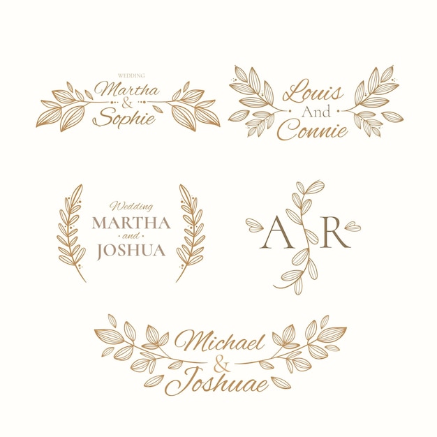 Vector colección de monogramas de boda planos lineales