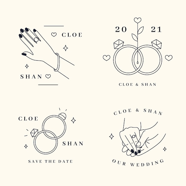 Colección de monogramas de boda planos lineales