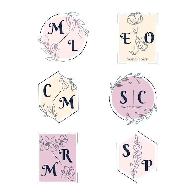 Vector colección de monogramas de boda planos lineales