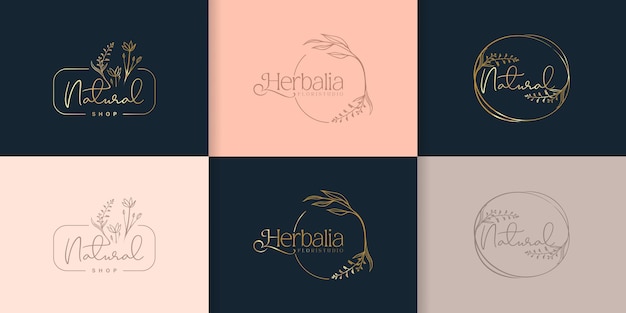 Colección de monogramas de bodas Plantilla minimalista y floral moderna para tarjeta de invitación Guardar la identidad del logotipo de fecha para restaurante boutique café en vector
