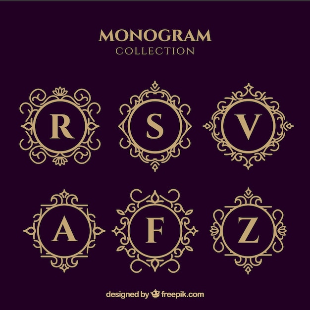 Vector colección de monogramas dorados elegantes
