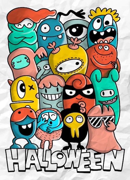 Colección de monstruos de dibujos animados. Vector conjunto de diseño de grupo de monstruos de dibujos animados para imprimir